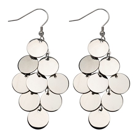 Steel Round Disc Cluster Dangle Earrings - Click Image to Close